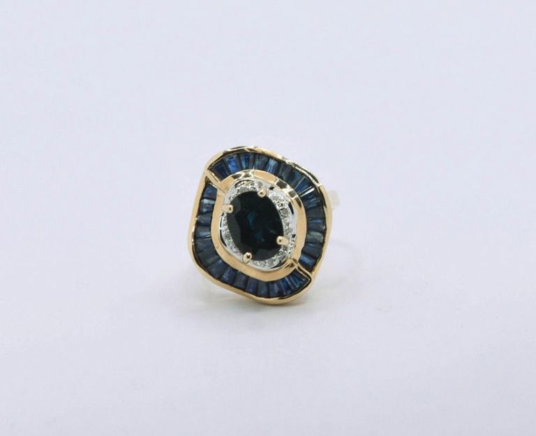 14K Yellow Gold Sapphire & Diamond Ring