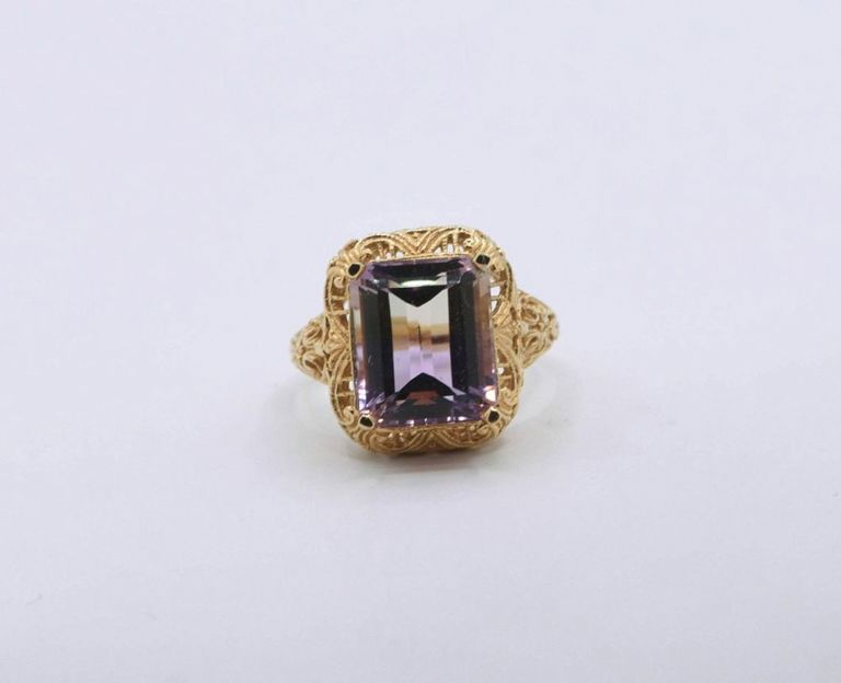 14K Yellow Gold Ametrine Filigree Ring