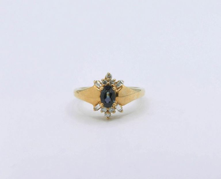 10K Yellow Gold Sapphire & White Topaz Ring