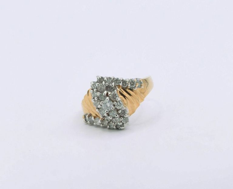 14K Yellow Gold Diamond Cluster Ring
