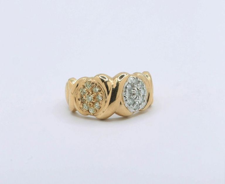 14K Yellow Gold Yellow & White Diamond Cluster Ring