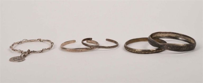 Grouping of Five Sterling Silver Bracelets