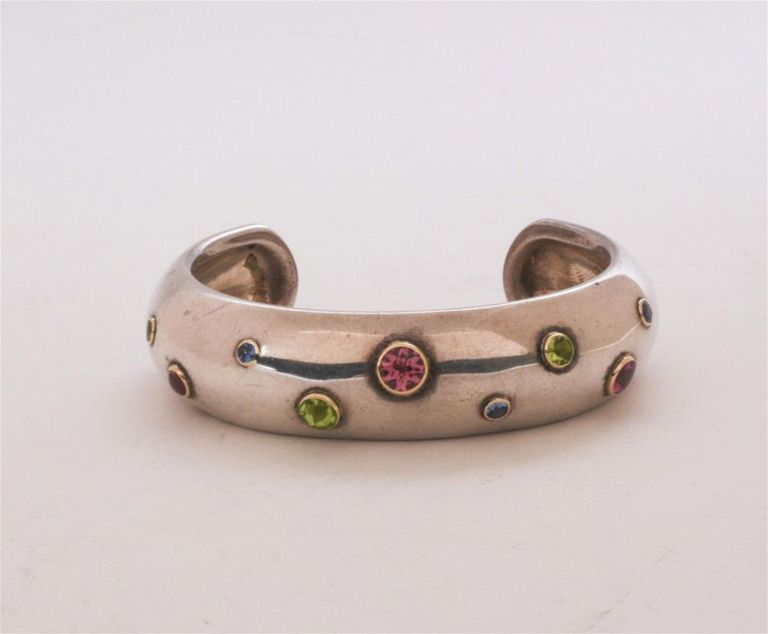 2001 Tiffany & CO 18k Gold, Sterling, and Gemstone Cable Cuff Bracelet