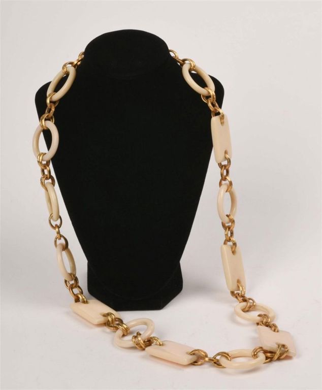 Tory Burch Gold Tone Chain Necklace with Cream Shapes
