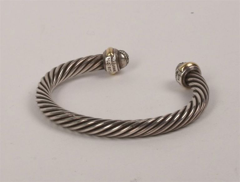 David Yurman Diamond, Silver and Gold Bracelet