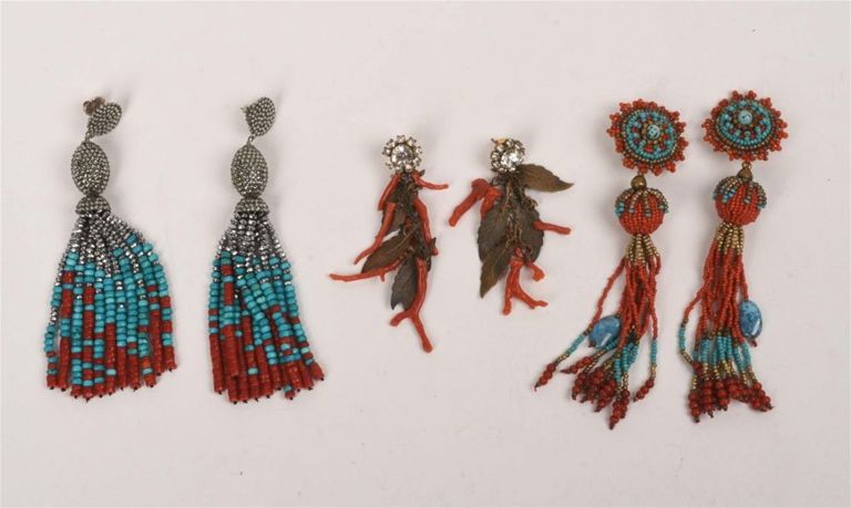 Three Pairs of Sterling and Coral Colored Stone Earrings