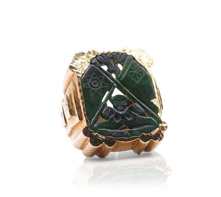 18K YG David Webb Carved Jade Ring