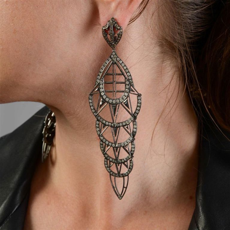 Sterling Silver Pave Diamond Art Deco Chandelier Earrings