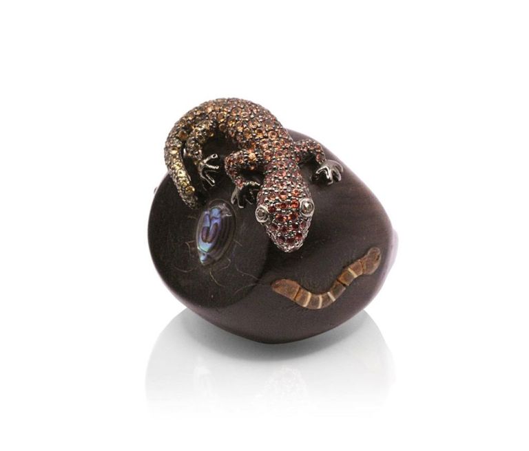 18K Gold & Wood Diamond Lizard Ring