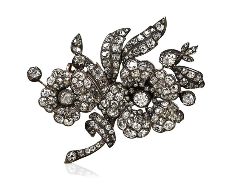 Gold & Rose Cut Diamond Floral Tremblant Brooch