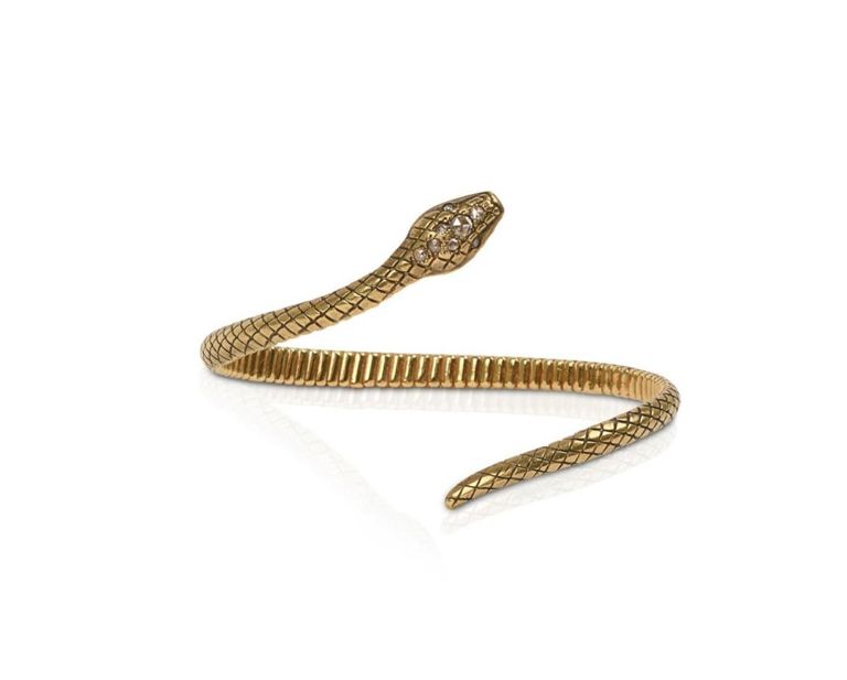 14K Gold and Diamond Snake Bracelet.