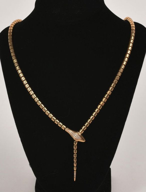 18k yellow gold Sidney Garber snake lariat with diamonds