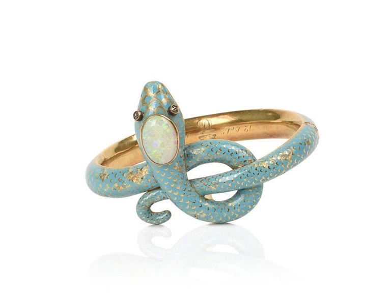 19th Century Enamel, Opal & Diamond Snake Bracelet.