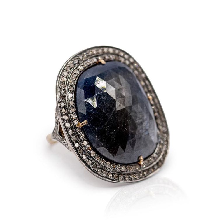 Sterling Silver & 14K Sapphire & Diamond Bohemian Ring