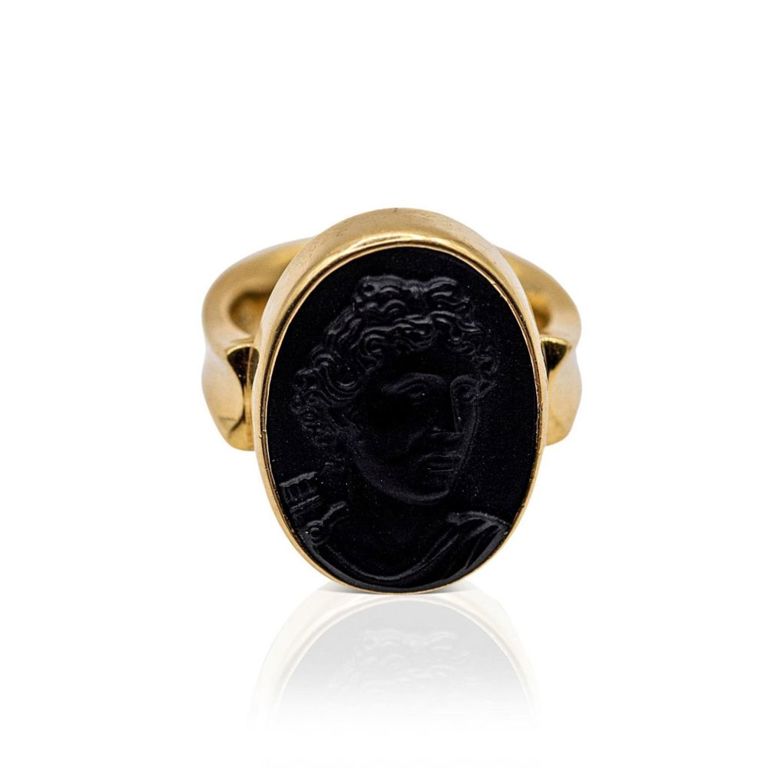 18K William Fretz Jet Portrait Cameo Ring