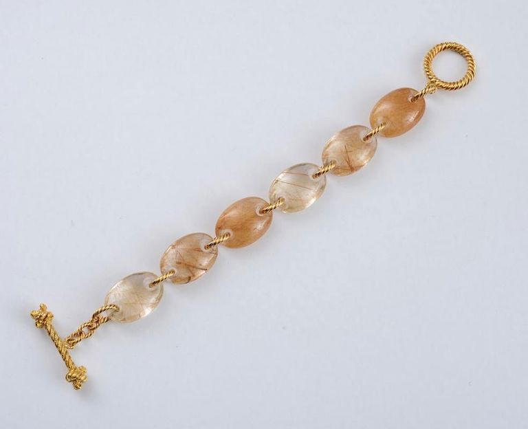 18k Gold and Rutilated Quartz Bermuda" Bracelet, by Mish, New York"