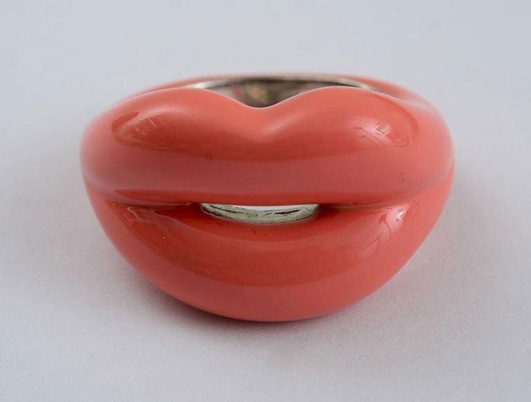 Silver and Coral Enamel Hot Lips Ring, by Solange Azagury-partridge