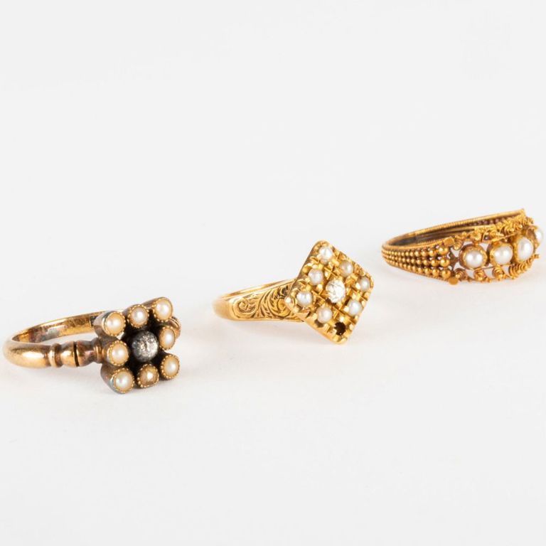 Three Pearl and Gold Rings