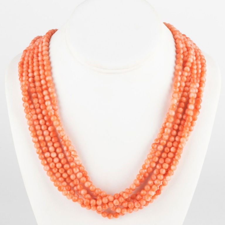Six-Strand Coral Bead Necklace