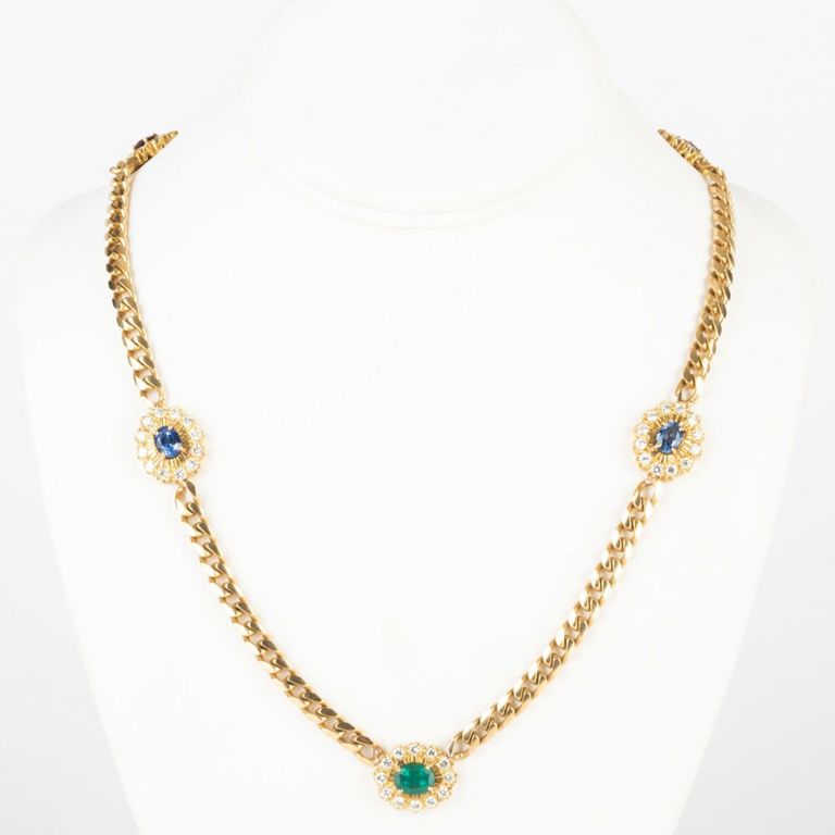 18k Gold, Diamond and Colored Stone Long Chain