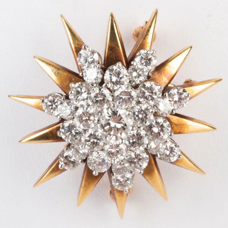 McTeigue 18k Gold, Platinum and Diamond Pendant Brooch