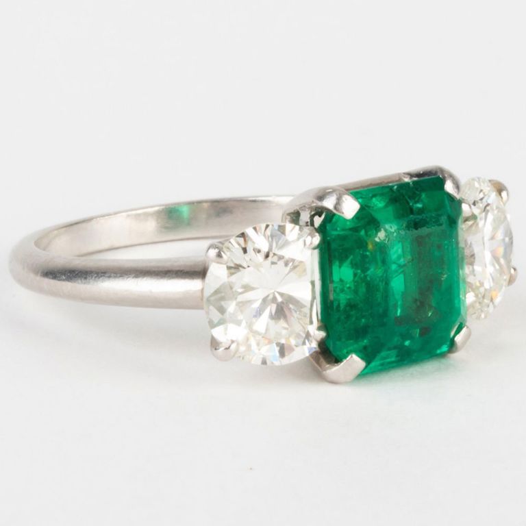 Platinum, Emerald and Diamond Ring
