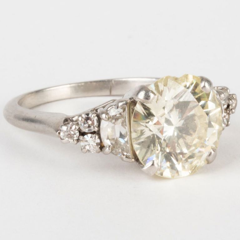 Pale Yellow Diamond and Platinum Ring