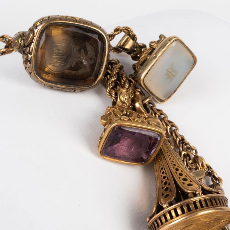 14k Gold Charm Bracelet with Wax Seal Charms