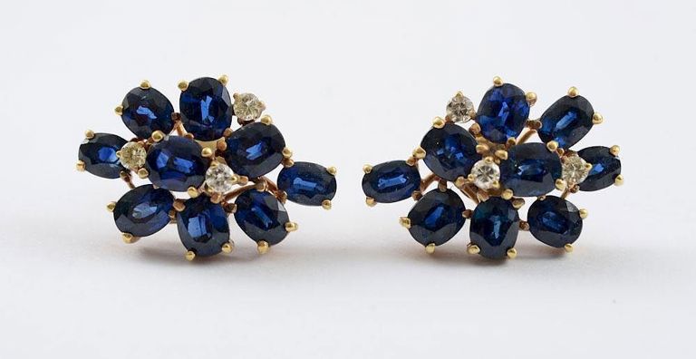 18k Gold, Sapphire and Diamond Earrings