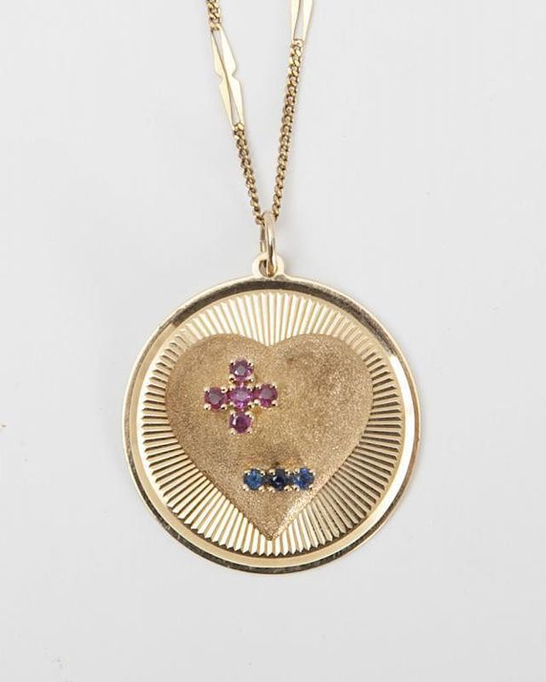 14k Gold, Ruby and Sapphire Pendant Necklace