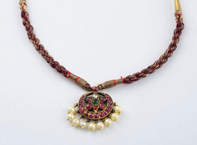 Indian Silver-Gilt Ruby and Simulated Stone Pendant