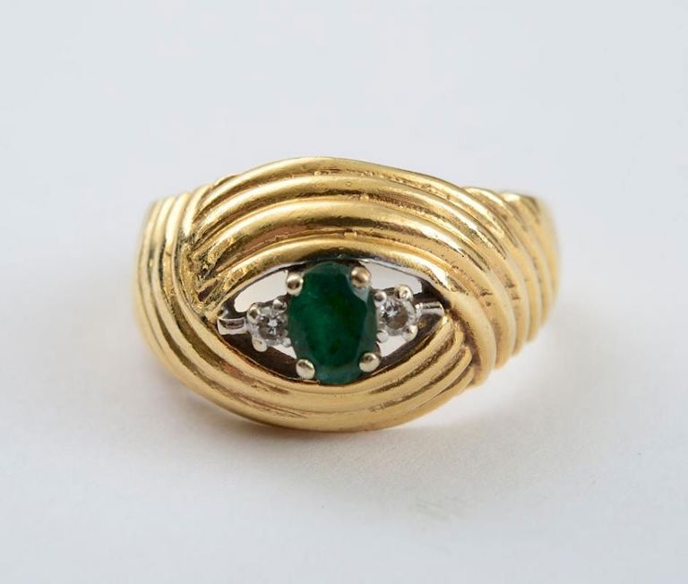 14k Gold, Emerald and Diamond Ring
