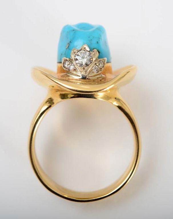 18k Gold, Turquoise and Diamond Ring