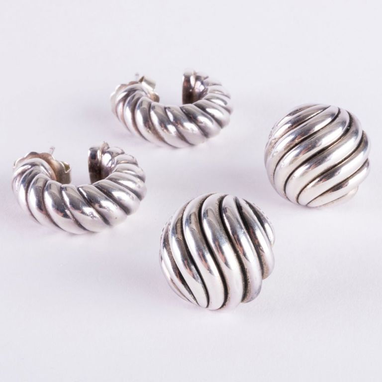 Two Pairs of David Yurman Sterling Silver Earrings