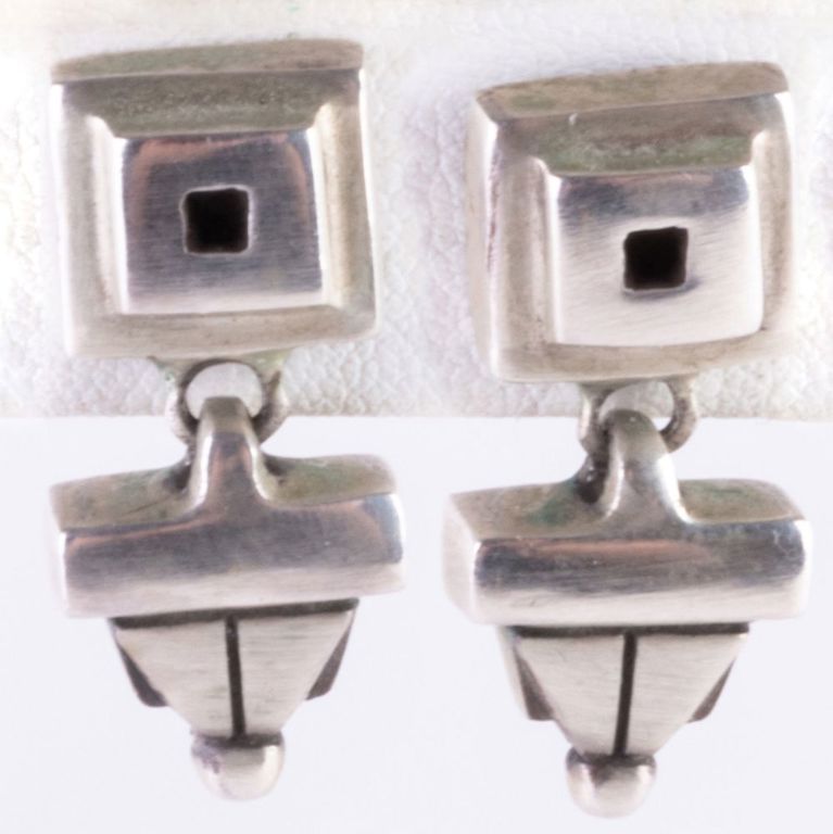 Pair of Lisa Jenks Sterling Silver Modernist Earrings