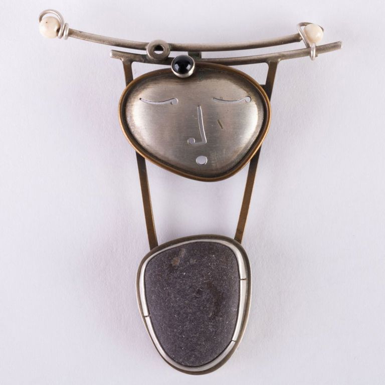 Silver, Brass and Stone Face Pendant