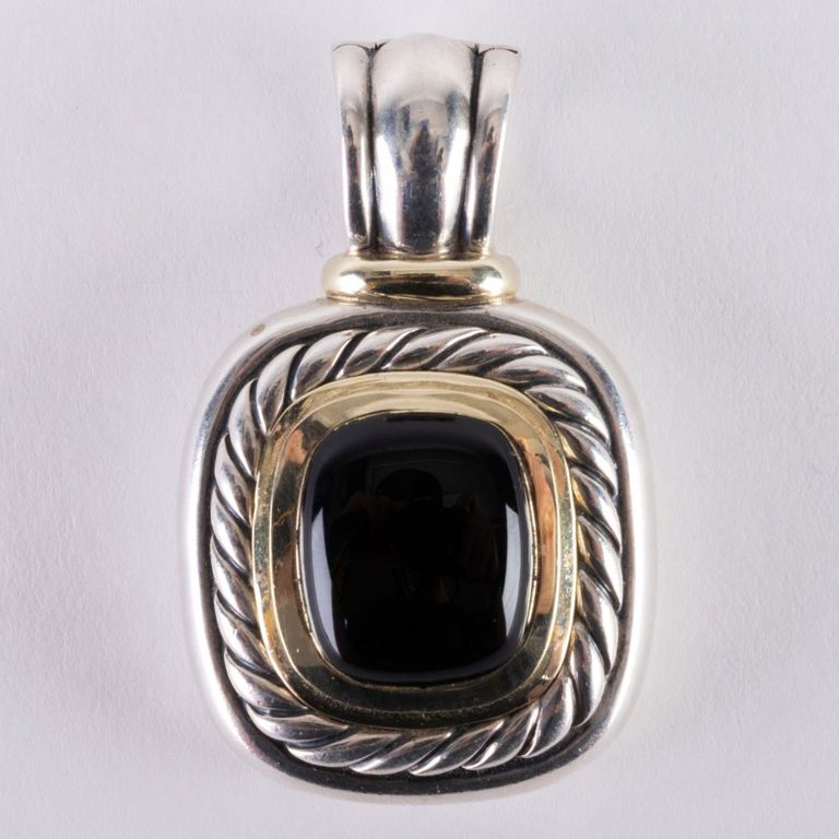 David Yurman Sterling Silver, Onyx and 14k Gold Pendant