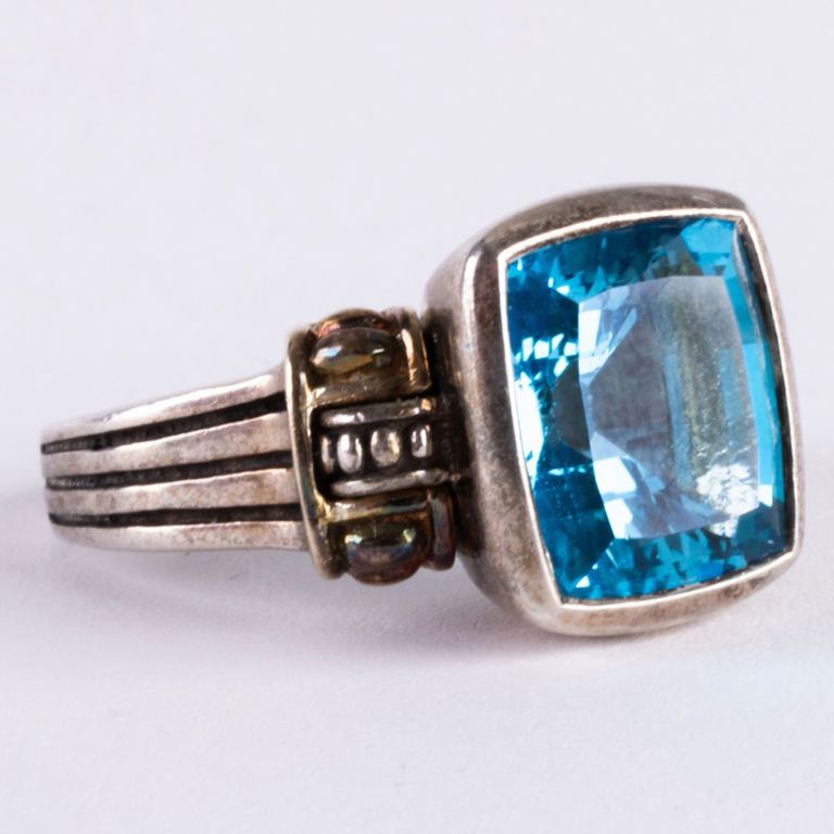 Caviar Sterling Silver, 18k Gold and Blue Topaz Ring
