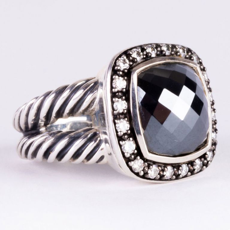 David Yurman Sterling Silver, Diamond, and Onyx Ring