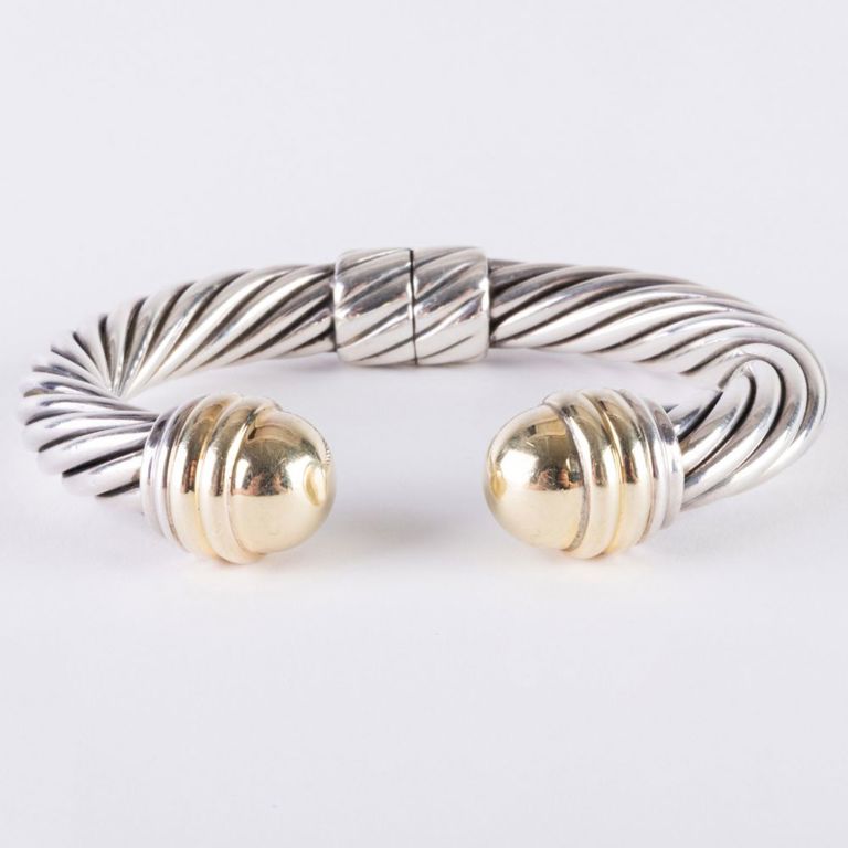 David Yurman Sterling Silver and 14k Gold Cuff Bracelet
