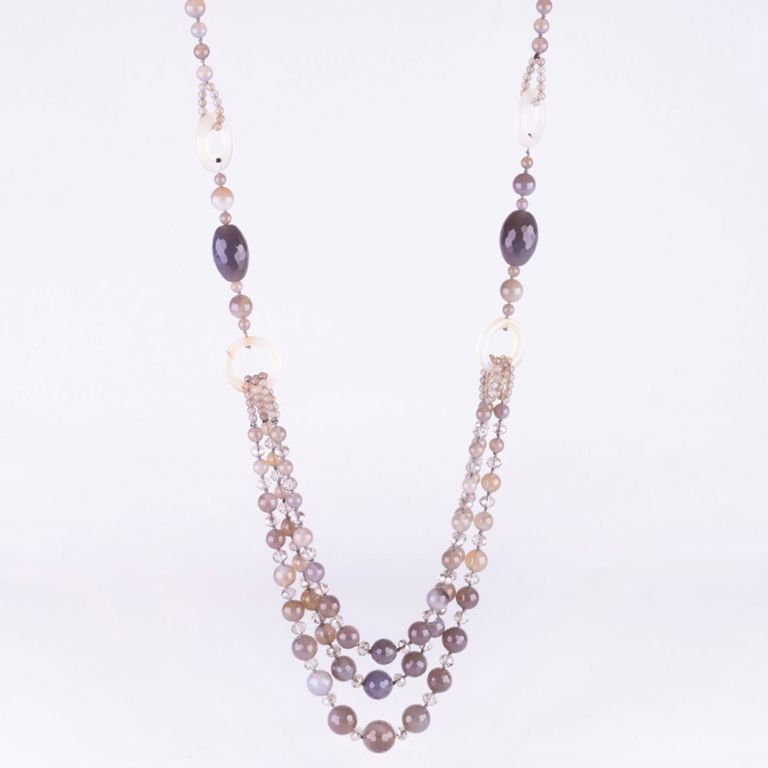 Smokey Quartz, Agate and Rock Crystal Multi-strand Beaded Necklace