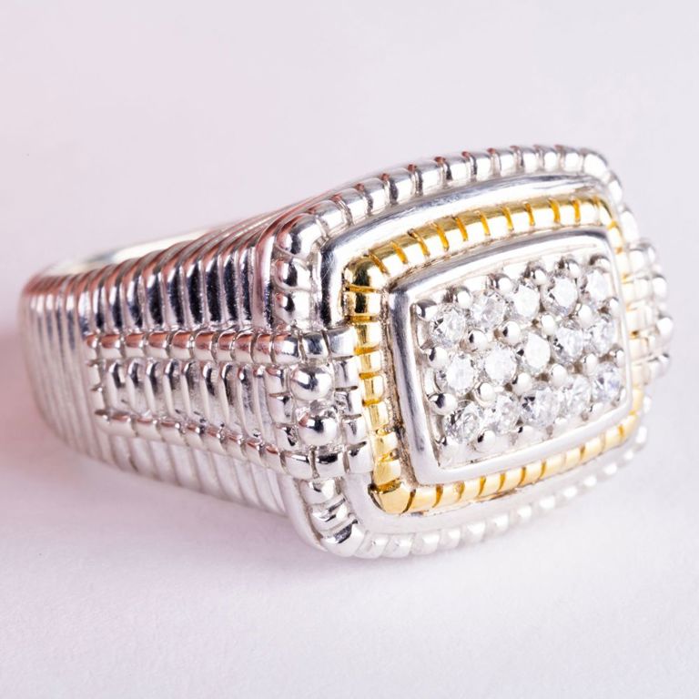 Judith Ripka Sterling Silver, 18k Gold, and Diamond Ring
