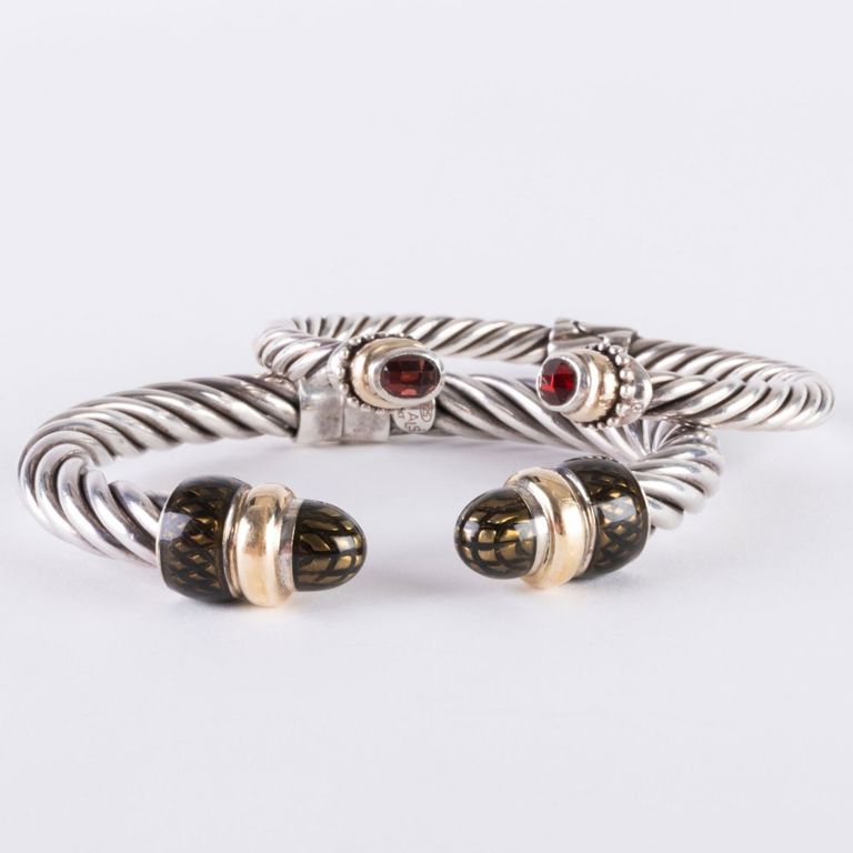 Two Sterling Silver and Gold Cuff Bracelets