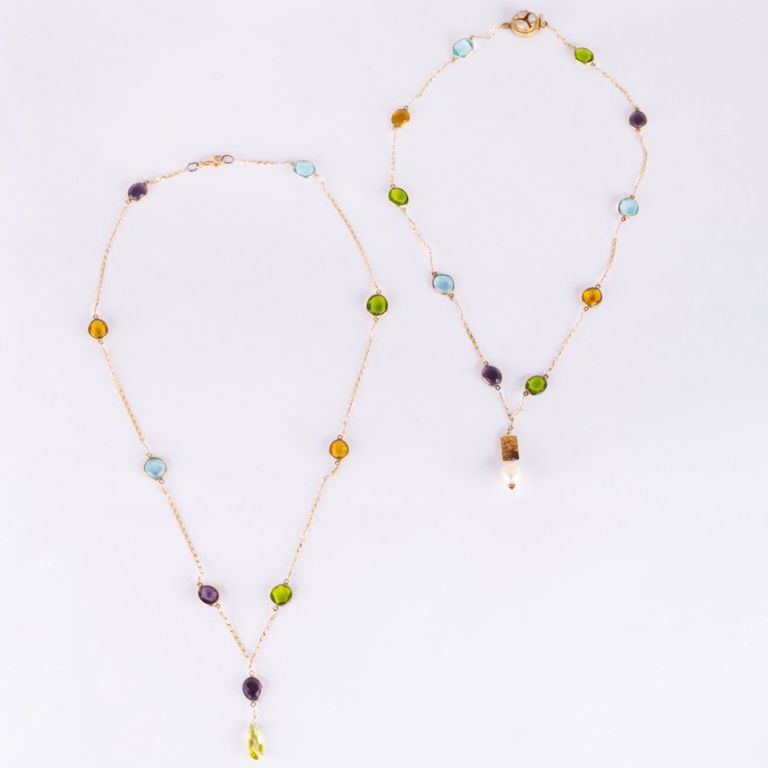 Two Multi-gem and Silver-gilt Link Necklaces