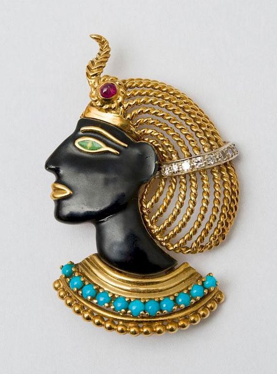 18k Gold, Gem Set, Diamond and Enamel Pharaoh Brooch