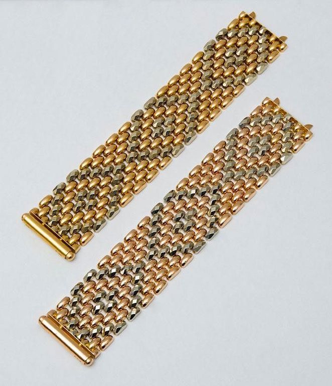 Pair of 18k Mixed Gold Large Mesh Bracelets