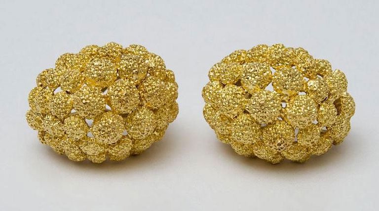 Pair of Italian 18k Gold Nugget Style Earclips