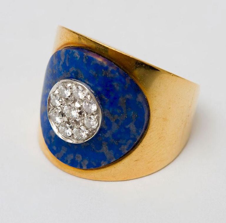 Gold, Sodalite and Diamond Ring