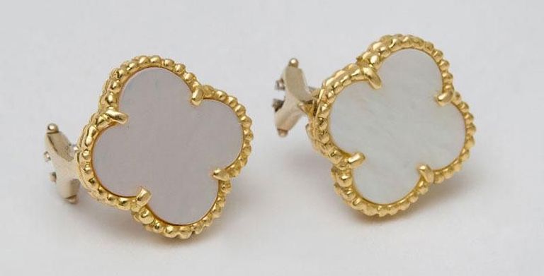 Pair of 14k Gold and Mother-of-pearl Earrings by Van Cleef & Arpels