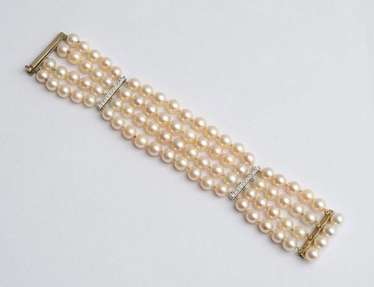 14K White Gold, Cultured Pearl and Diamond Bracelet